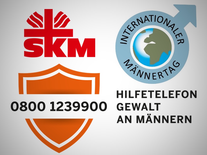 Logos Sozialdienst katholischer Männer (SKM), Männertelefon, Männertag, Collage: KIP Logos Sozialdienst katholischer Männer (SKM), Männertelefon, Männertag, Collage: KIP