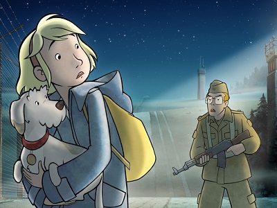 Weltkino Szenenbild - Fritzi mit Hund und Grenzpolizist