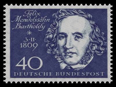 Eine Briefmarke mit Felix Mendelssohn Bartholdy